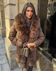 Hayley Faux Fur Belted Padded Coat - Chocolate