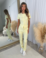 Elsie Short Sleeve Button Top & Trouser Co-ord Set - Lemon
