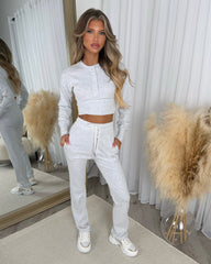 Eliza Ribbed Round Neck Button Up Corset Style Top & Trouser Set - Bleach Grey