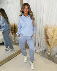 Harlow Plain Fleece Lined Cuffed Leg Joggers - Baby Blue