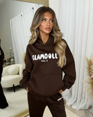 Zoey 'GLAMDOLL' BUBBLE PRINT Design Hoodie & Flared Jogger Set - Chocolate