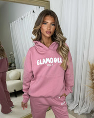 Zoey 'GLAMDOLL' BUBBLE PRINT Design Hoodie & Flared Jogger Set - Blush Pink