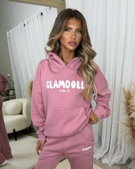 Zoey 'GLAMDOLL' BUBBLE PRINT Design Hoodie & Flared Jogger Set - Blush Pink