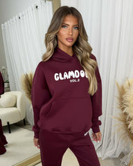 Zoey 'GLAMDOLL' BUBBLE PRINT Design Hoodie & Flared Jogger Set - Burgundy