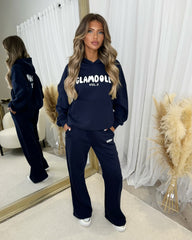 Zoey 'GLAMDOLL' BUBBLE PRINT Design Hoodie & Flared Jogger Set - Navy
