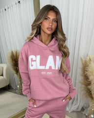 Millie 'GLAM' BOLD EMOBROIDERY Front Logo Print Hoodie - Blush Pink