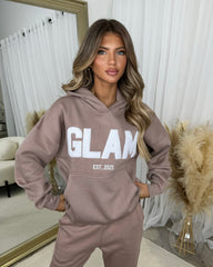 Millie 'GLAM' BOLD EMOBROIDERY Front Logo Print Hoodie - Mocha