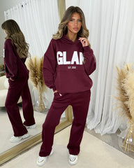 Millie 'GLAM' BOLD EMOBROIDERY Front Logo Print Hoodie - Burgundy
