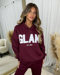 Millie 'GLAM' BOLD EMOBROIDERY Front Logo Print Hoodie - Burgundy