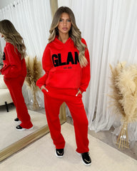 Millie 'GLAM' BOLD EMOBROIDERY Front Logo Print Hoodie - Red