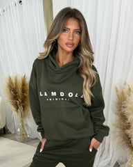 Skylar 'GLAMDOLL' High Density Front Detail Fleece Lined Hoodie - Khaki