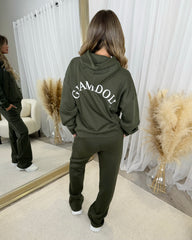 Lydia 'GLAMDOLL ORIGINAL' Front & Back Print Design Fleece Lined Hoodie - Khaki