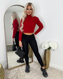 Claire Cropped Polo Neck Jumper - Red