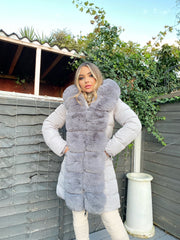 Hayley Faux Fur Belted Padded Coat Grey GlamDoll Fashion