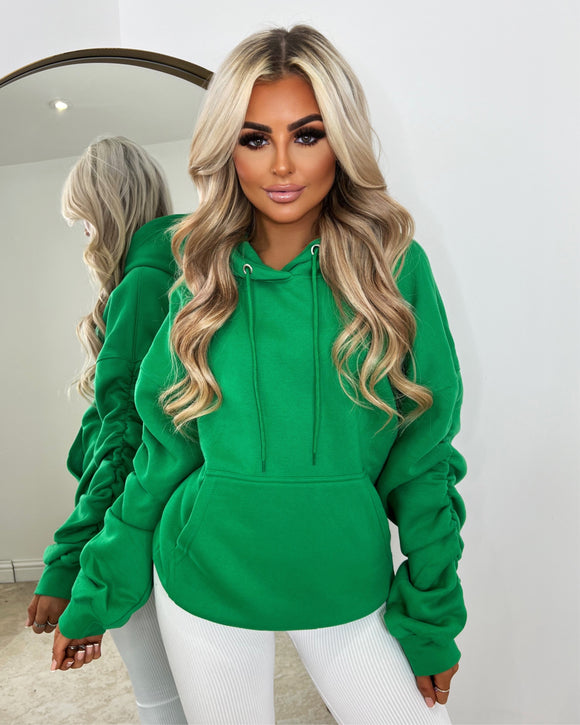 Penny Ruched Sleeve Hoodie - Parrot Green