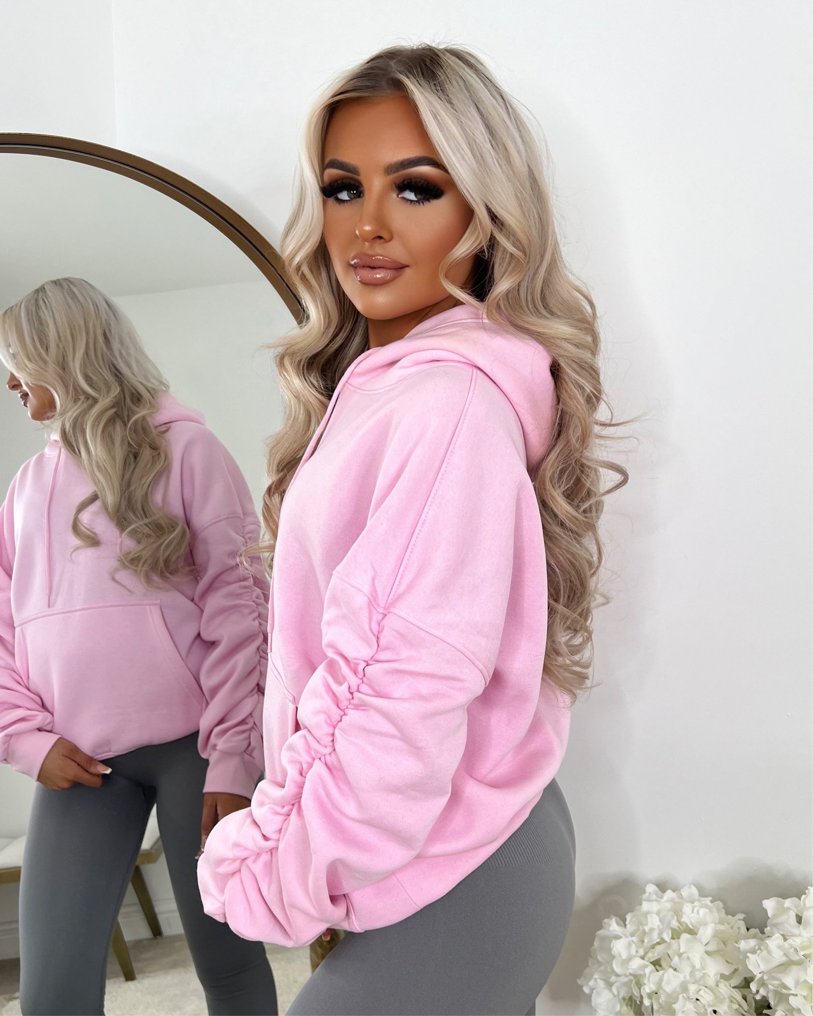 Penny Ruched Sleeve Hoodie - Pink – GlamDoll Fashion