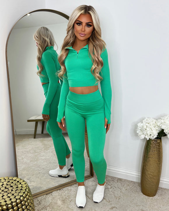 Cardi Half Zip Front Gym Wear Set - Mint Green – GlamDoll Fashion