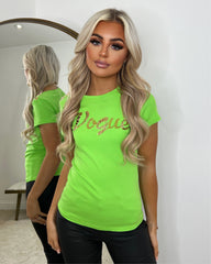 VOGUE Sequin Detail T-Shirt - Bright Green