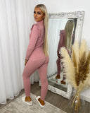 Evie High Neck Gold Button Loungewear Set - Light Pink