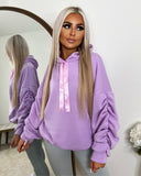 Rachael Ruched Sleeve Hoodie with Ribbon Detail - Lilac