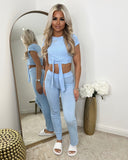 Laura Tie Front Cropped Loungewear Set - Baby Blue