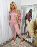 Hazel Slit Front Puff Sleeve Loungewear Set - Pink