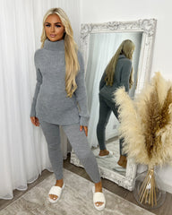 Marissa Polo Neck Knitted Loungeset - Grey