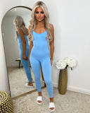 Pearl Spaghetti Strap Jumpsuit - Baby Blue