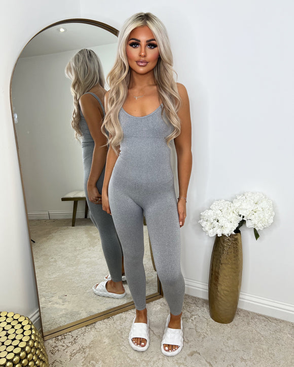 Pearl Spaghetti Strap Jumpsuit - Light Grey