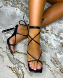 Caryanne Strappy Tie Up Leg Heels - Black
