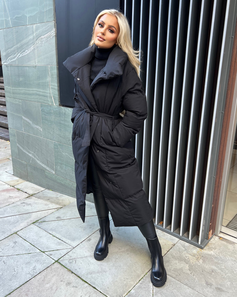 Trisha Long Padded Duvet Trench Coat - Black – GlamDoll Fashion