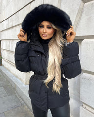 Kelsey Padded Faux Fur Hooded Coat Black GlamDoll Fashion