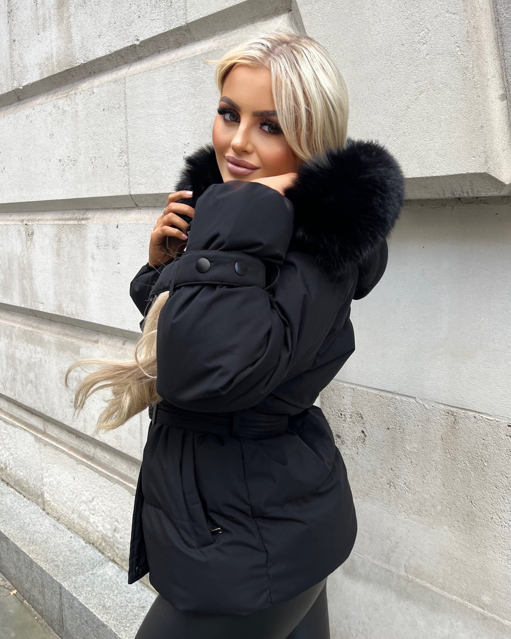 Kelsey Padded Faux Fur Hooded Coat - Black – GlamDoll Fashion