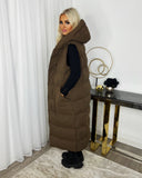 Millie Long line Belted Gillet With Hood - Chocolate