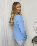 Thea Fitted Gold Button Blazer - Baby Blue