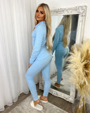 Courtney Collared Zip Front Set - Sky Blue