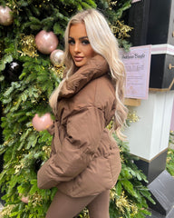 Sophie Short Belted Padded Duvet Coat - Chocolate