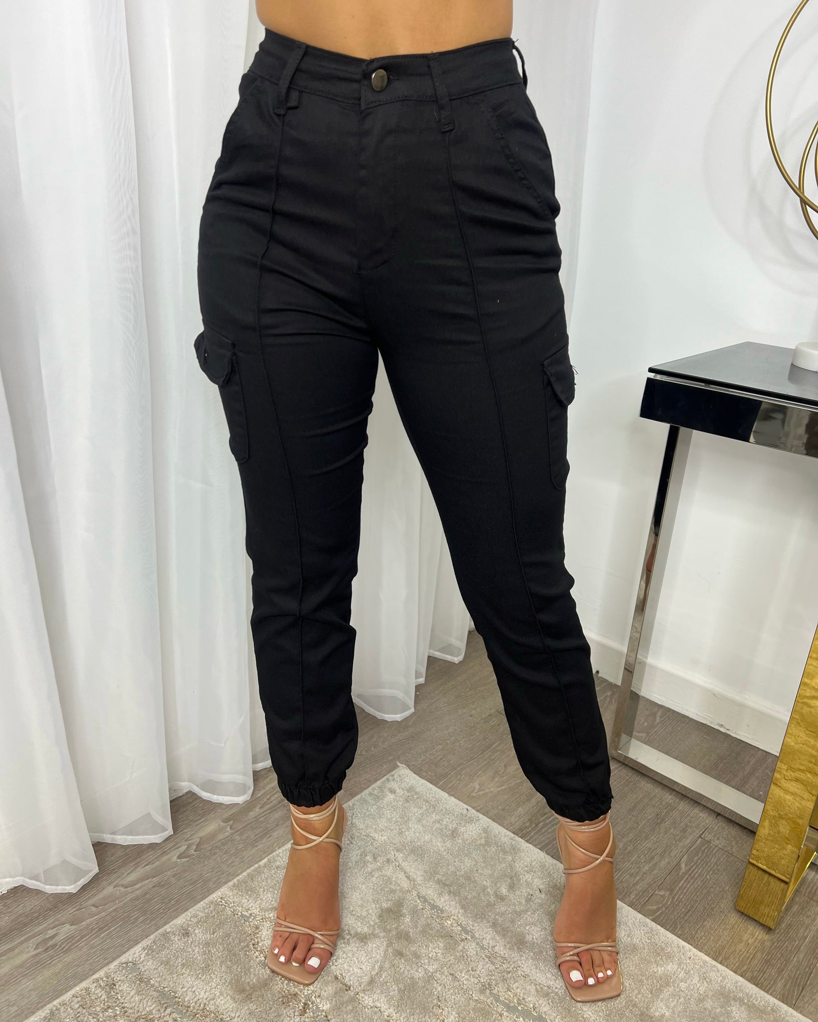 High waisted cargo pants on sale black