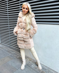 Alice Long Faux Fur Belted Padded Coat - Camel