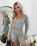 Maya Ribbed Unitard Playsuit - Grey