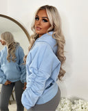 Penny Ruched Sleeve Hoodie - Baby Blue