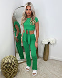 Laura Tie Front Cropped Loungewear Set - Parrot Green