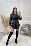 Tabitha PU Leather Belted Dress - Black