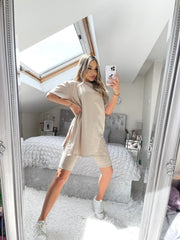 Sutton Side Split T-Shirt & Short Set - Beige