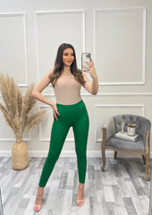 High Waist Faux Leather Leggings - Bottle Green