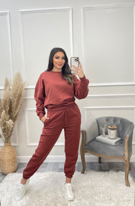 Tulip Round Neck Tracksuit Set - Rust