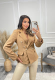 Thea Fitted Gold Button Blazer - Camel