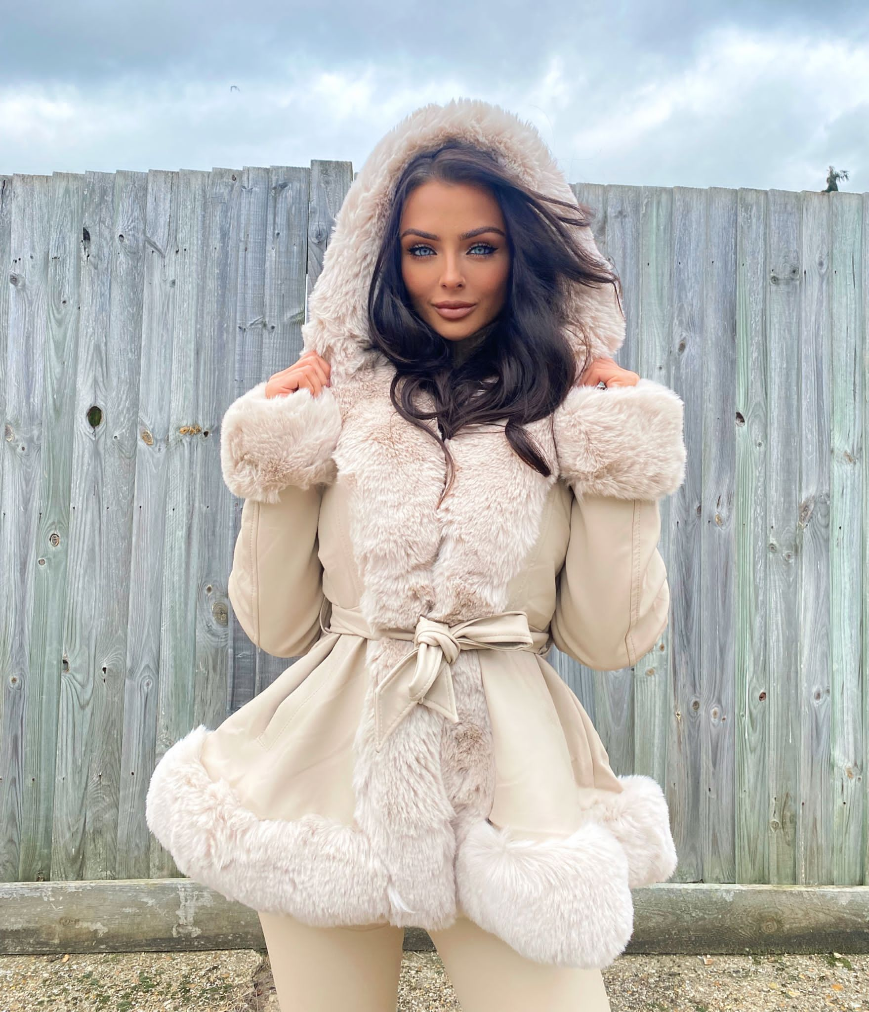 Belted fur jacket best sale