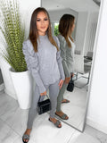 Carly Ribbed Puff Sleeve Lounge Set - Grey