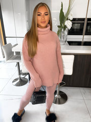 Marissa Polo Neck Knitted Loungeset - Pink